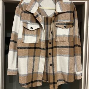 Pink Lily Plaid Jacket in White and Tan